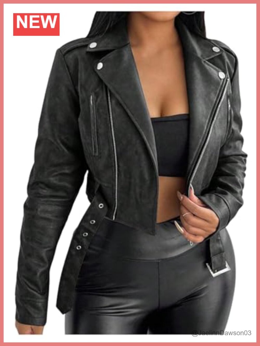 Faux Leather Crop Bomber Jacket Long Sleeve Zip Up Moto Streetwear Coat